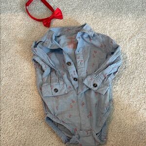 Cat & Jack Light Blue Baby Shirt with Red Candy Cane Pattern